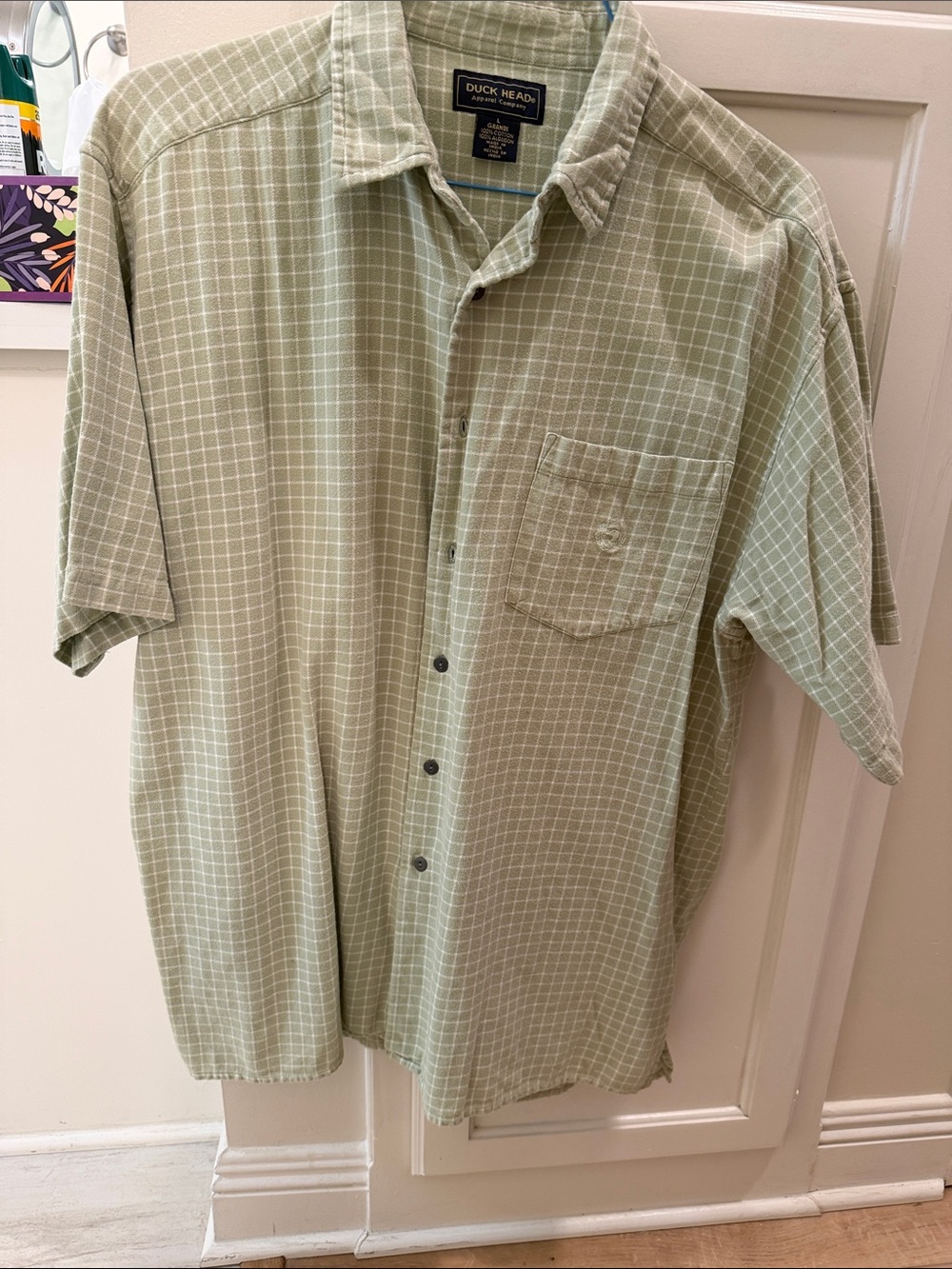 Duck Head Vintage 90’s Men's Sage Green Windowpane Short-Sleeve Button Shirt